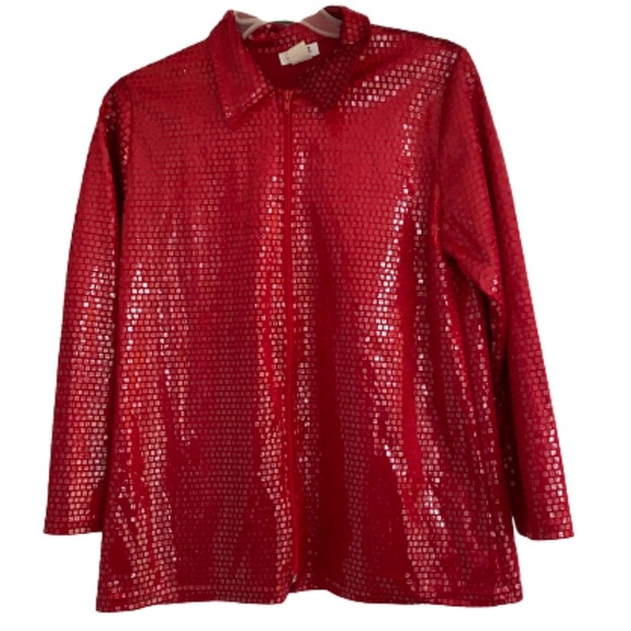 Vejaiz Design Jackets & Blazers - Vintage Vejaiz Design red sequin zip up jacket size medium